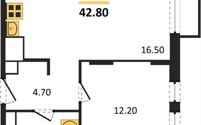 Планировка однокомнатной(квартира) площадью 42.8 квадратных метров в ЖК “ЖК Мытищи Парк”