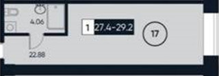 Планировка студии(апартаменты) площадью 29.2 квадратных метров в “ЖК 3215”