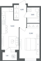Планировка однокомнатной(квартира) площадью 53.5 квадратных метров в “ЖК Равновесие”