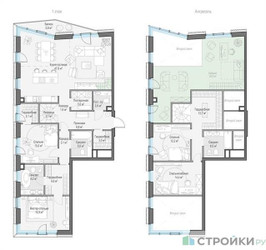Планировка 4+ комнатной(квартира) площадью 124.14 квадратных метров в ЖК “Квартал Тишинский Бульвар”