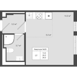 Планировка студии(квартира) площадью 26 квадратных метров в ЖК “ЖК Яковлево”