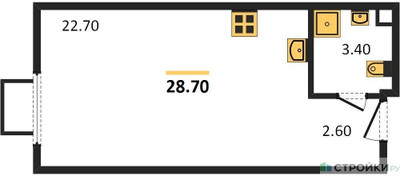 Планировка студии(квартира) площадью 28.8 квадратных метров в ЖК “ЖК Парксайд”