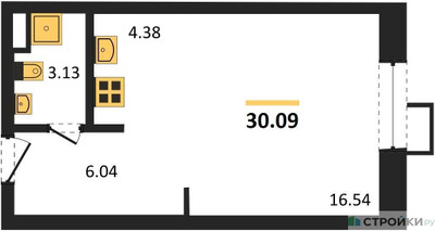 Планировка студии(апартаменты) площадью 30.09 квадратных метров в “ЖК N’ICE LOFT (Найс Лофт)”
