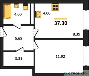 Планировка однокомнатной(квартира) площадью 37.3 квадратных метров в ЖК “ЖК ЭкоБунино (Южное Бунино)”