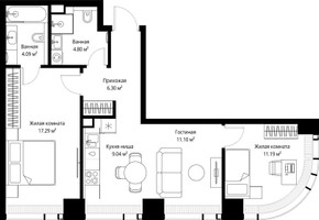 Планировка двухкомнатной(квартира) площадью 63.81 квадратных метров в “ЖК Веер”