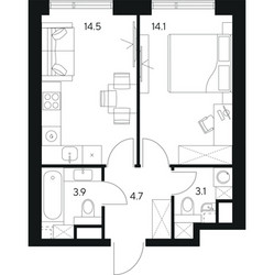 Планировка однокомнатной(квартира) площадью 40.3 квадратных метров в ЖК “ЖК NEXUS by Akvilon (Нексус от Аквилон)”
