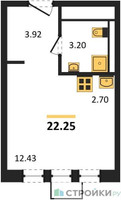 Планировка студии(квартира) площадью 22.25 квадратных метров в “ЖК Квартал Ивакино”