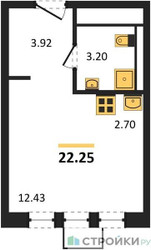 Планировка студии(квартира) площадью 22.25 квадратных метров в ЖК “Квартал Ивакино”