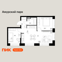 Планировка двухкомнатной(квартира) площадью 49.6 квадратных метров в “ЖК Амурский парк”