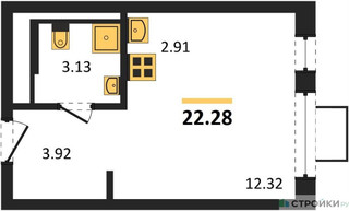 Планировка студии(квартира) площадью 22.28 квадратных метров в “ЖК Подольские кварталы”