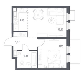 Планировка однокомнатной(квартира) площадью 39.21 квадратных метров в ЖК “ЖК Большое Путилково”
