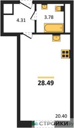 Планировка студии(квартира) площадью 28.49 квадратных метров в ЖК “ЖК Радость (Радумля Парк)”