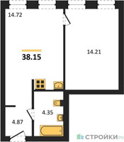 Планировка однокомнатной(апартаменты) площадью 38.15 квадратных метров в “ЖК Инсайдер”