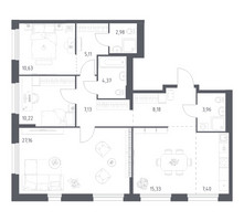 Планировка трехкомнатной(квартира) площадью 102.47 квадратных метров в “ЖК Новое Внуково”