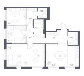 Планировка трехкомнатной(квартира) площадью 102.47 квадратных метров в ЖК “ЖК Новое Внуково”