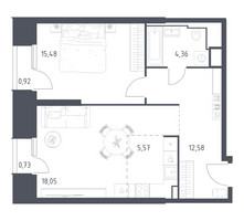 Планировка однокомнатной(апартаменты) площадью 57.69 квадратных метров в “ЖК Скай Спутник”