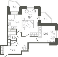 Планировка двухкомнатной(квартира) площадью 64.7 квадратных метров в “ЖК Советская 18”