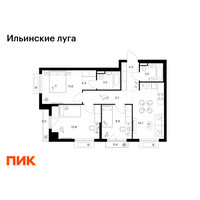 Планировка трехкомнатной(квартира) площадью 69.2 квадратных метров в “ЖК Ильинские луга”