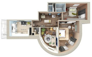 Планировка трехкомнатной(квартира) площадью 96.5 квадратных метров в “ЖК Московский (Красная Горка-2)”