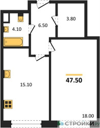 Планировка однокомнатной(квартира) площадью 47.5 квадратных метров в ЖК “ЖК СТОУН Сокольники”