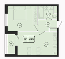 Планировка однокомнатной(квартира) площадью 43.5 квадратных метров в “ЖК ОМ”