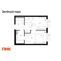Планировка однокомнатной(квартира) площадью 34 квадратных метров в “ЖК Зеленый парк”