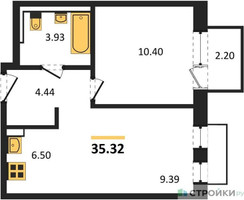 Планировка однокомнатной(квартира) площадью 35.32 квадратных метров в “ЖК Рублевский Квартал”