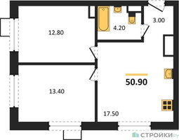 Планировка двухкомнатной(квартира) площадью 50.9 квадратных метров в “ЖК Foreville (Форевилль)”