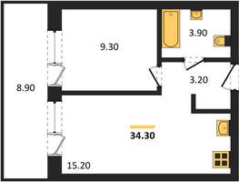 Планировка однокомнатной(квартира) площадью 34.3 квадратных метров в “ЖК Никольский квартал Отрада”