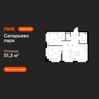 Планировка двухкомнатной(квартира) площадью 51.3 квадратных метров в “ЖК Саларьево парк”