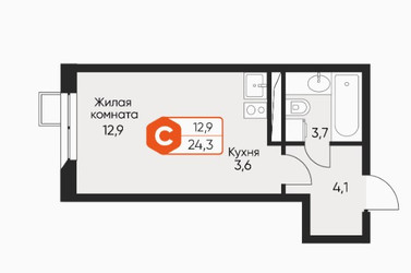 Планировка студии(квартира) площадью 24.3 квадратных метров в ЖК “ЖК Фрунзенский”