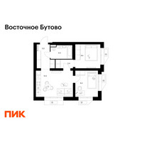 Планировка двухкомнатной(квартира) площадью 46.3 квадратных метров в “ЖК Восточное Бутово”