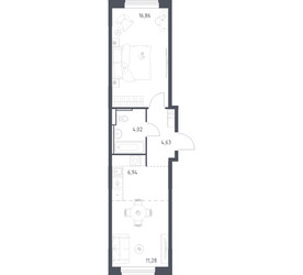 Планировка однокомнатной(квартира) площадью 43.73 квадратных метров в ЖК “ЖК Квартал Ивакино”