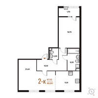 Планировка двухкомнатной(квартира) площадью 68.8 квадратных метров в “ЖК Новое Летово”