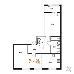 Планировка двухкомнатной(квартира) площадью 68.8 квадратных метров в ЖК “ЖК Новое Летово”