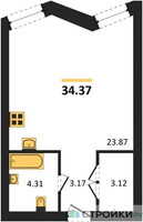 Планировка студии(апартаменты) площадью 34.37 квадратных метров в “ЖК Insider (Инсайдер)”