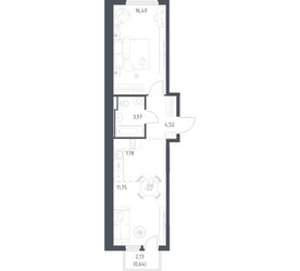 Планировка однокомнатной(квартира) площадью 45.06 квадратных метров в ЖК “ЖК Остафьево”
