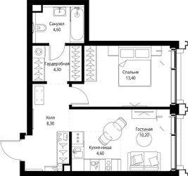 Планировка однокомнатной(квартира) площадью 45.9 квадратных метров в ЖК “ЖК СЕТ”