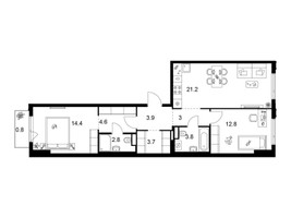 Планировка двухкомнатной(квартира) площадью 71 квадратных метров в “ЖК Саларьево парк”
