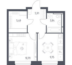 Планировка однокомнатной(квартира) площадью 35.78 квадратных метров в ЖК “ЖК Новое Видное”