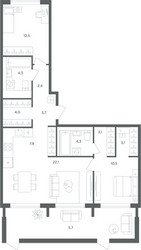 Планировка трехкомнатной(квартира) площадью 83.6 квадратных метров в ЖК “ЖК Равновесие”