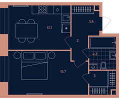 Планировка однокомнатной(квартира) площадью 42 квадратных метров в “Квартал Эра”