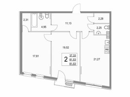 Планировка трехкомнатной(квартира) площадью 81.5 квадратных метров в “ЖК Эльйон”