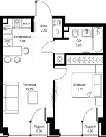 Планировка однокомнатной(квартира) площадью 41.71 квадратных метров в “ЖК СЕТ”