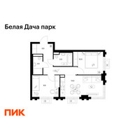 Планировка двухкомнатной(квартира) площадью 51.3 квадратных метров в “ЖК Белая Дача парк”