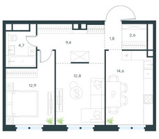 Планировка двухкомнатной(квартира) площадью 58.8 квадратных метров в “ЖК Level Нижегородская”