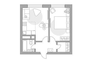 Планировка двухкомнатной(квартира) площадью 39.4 квадратных метров в ЖК “ЖК Ильинойс”