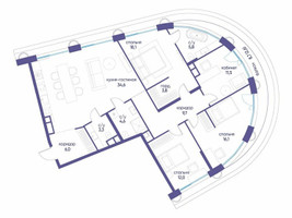 Планировка 4+ комнатной(квартира) площадью 124.72 квадратных метров в “ЖК Остров”