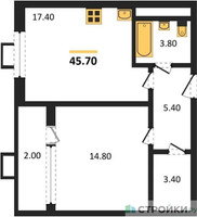 Планировка однокомнатной(квартира) площадью 45.7 квадратных метров в “ЖК Вереск”