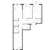 Планировка трехкомнатной(квартира) площадью 79.02 квадратных метров в “ЖК Пригород Лесное”